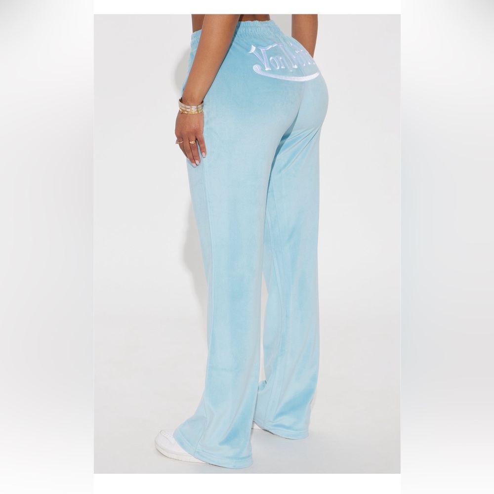 Von Dutch Light Blue Straight Leg Velour Pants